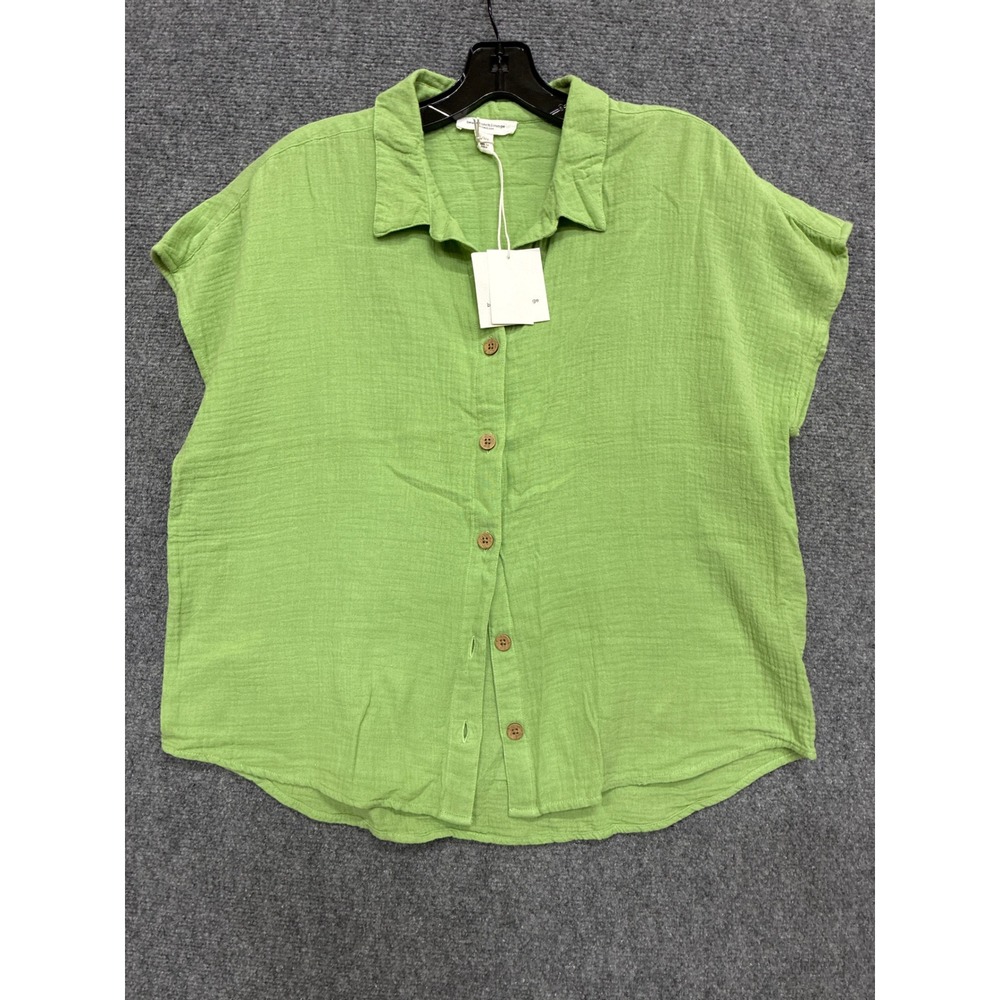 Guaze Lime Green Cotton Button Up Shirt Short Sleeve Large NWT